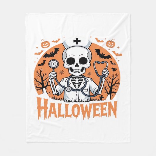 ハロウィーンナーススケルトン必須Tシャツ_1 フリースブランケット (正面)