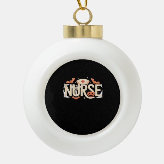 ハロウィーンナースタイポグラフィ不気味 – 医療デザイン セラミックボールオーナメント (正面)