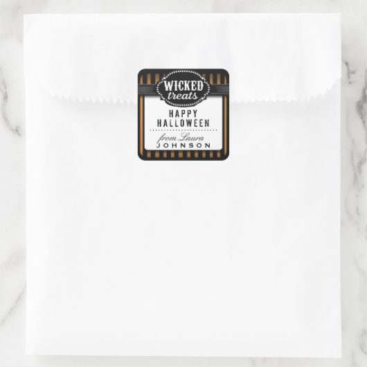 ハロウィーンニワイドトリートオレンジ&ブラックストライプの スクエアシール (バッグ)