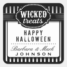 ハロウィーンニワイドトリートブラック&ホワイトストライプの スクエアシール