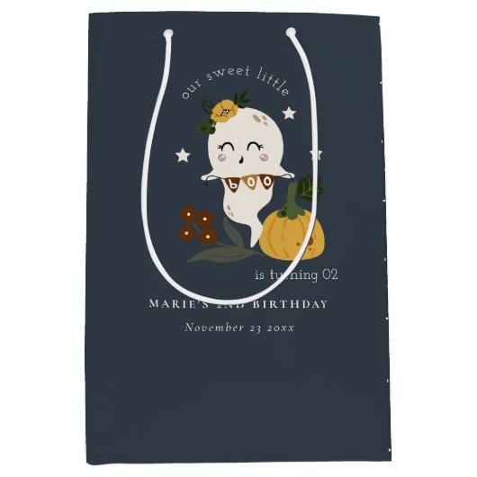 ハロウィーンネイビー幽霊リトルブニーエイジ誕生日 ミディアムペーパーバッグ (正面)