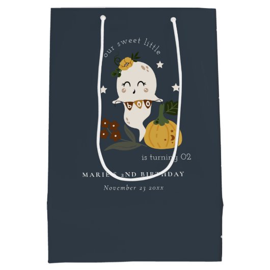 ハロウィーンネイビー幽霊リトルブニーエイジ誕生日 ミディアムペーパーバッグ (裏面)