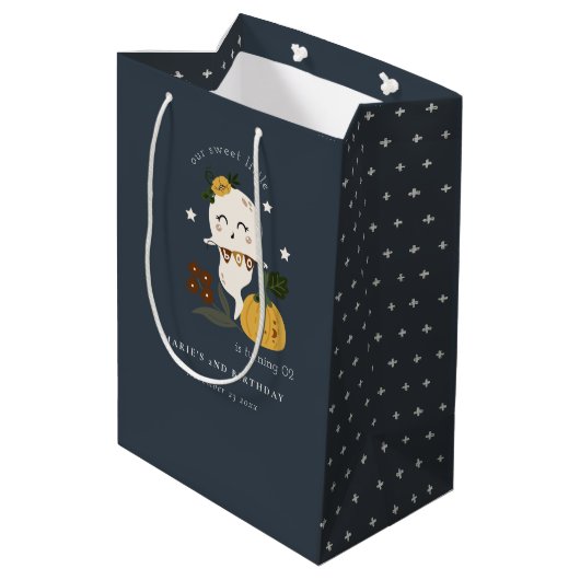 ハロウィーンネイビー幽霊リトルブニーエイジ誕生日 ミディアムペーパーバッグ (裏面アングル)