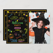 ハロウィーンネオンキッズパーティーグローダークパーティー写真 招待状 (正面/裏面)