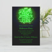 ハロウィーンネオングロールックグリーントリックトリートパーティー 招待状 (スタンド正面)
