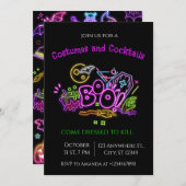 ハロウィーンネオンパーティの招待状幽霊&カボチャ 招待状 (正面/裏面)