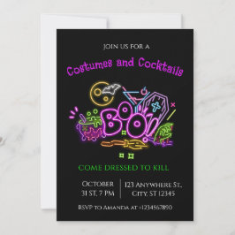 ハロウィーンネオンパーティの招待状幽霊&カボチャ 招待状