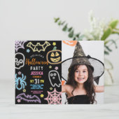 ハロウィーンネオンパーティーグローダークフォト誕生日 招待状 (スタンド正面)