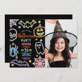 ハロウィーンネオンパーティーグローダークフォト誕生日 招待状 (正面/裏面)