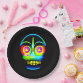 ハロウィーンネオンルックグローブルーイエロースカル9" ペーパープレート (パーティー)