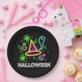 ハロウィーンネオンルックハット幽霊くもの巣パーティー9" ペーパープレート (パーティー)