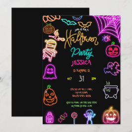 ハロウィーンネオン子供の誕生日パーティーグローダーク 招待状
