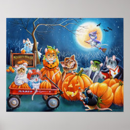 ハロウィーンネズミのカボチャのパッチ水色16x20 ポスター