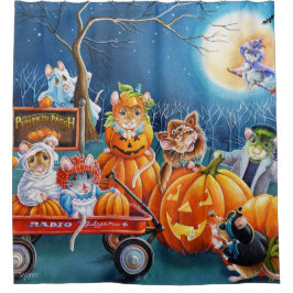 ハロウィーンネズミインPumpkin Patch Water Color Art シャワーカーテン
