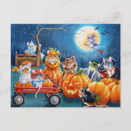 ハロウィーンネズミインPumpkin Patch Water Color Art ポストカード