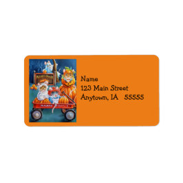 ハロウィーンネズミインPumpkin Patch Water Color Art ラベル