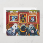 ハロウィーンネズミ来館美術館水彩画 ポストカード (正面/裏面)