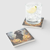 ハロウィーンノバスコシアとカボチャ怖い ストーンコースター (横)