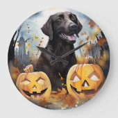 ハロウィーンノバスコシアとカボチャ怖い ラージ壁時計 (正面)