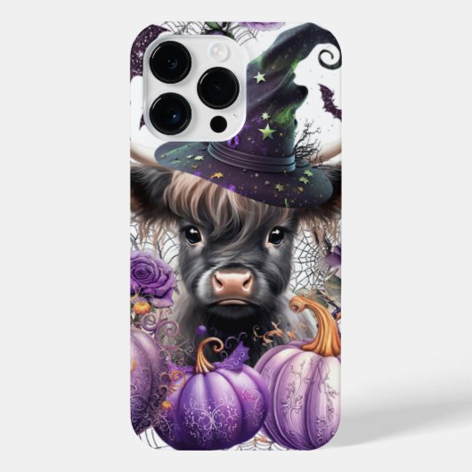ハロウィーンハイランドカウウィッチパープルカボチャ iPhoneケース (裏面)