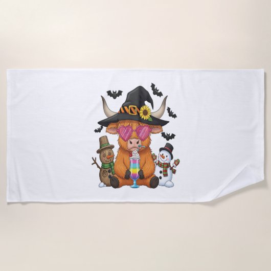 ハロウィーンハイランドカウズ(2) ビーチタオル (正面)