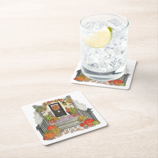 ハロウィーンハウスキャット スクエアペーパーコースター (インサイチュ)