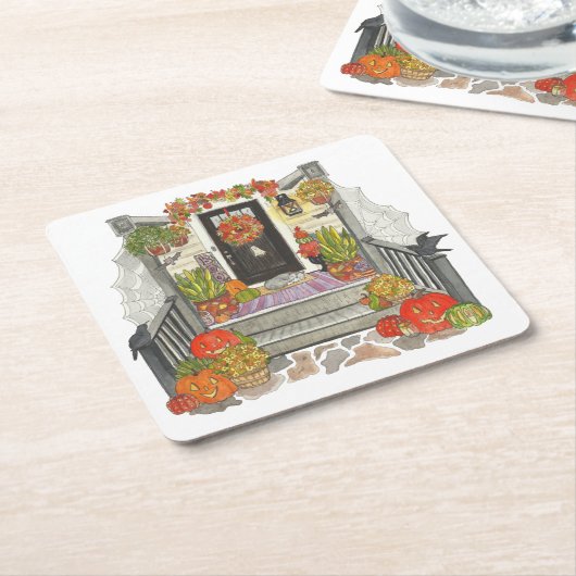 ハロウィーンハウスキャット スクエアペーパーコースター (アングル)