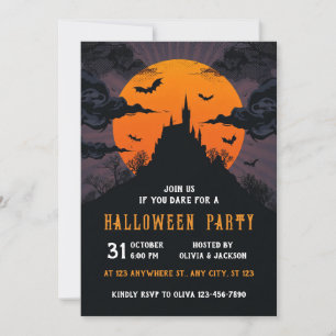 ハロウィーンハウス,月,こうもり,夜パーティー 招待状