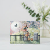 ハロウィーンハガキ魔猫のトリックまたはトリートメント ポストカード (スタンド正面)