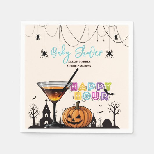 ハロウィーンハッピーアワーカボンプキンカクテルベビーシャワー スタンダードカクテルナプキン (正面)