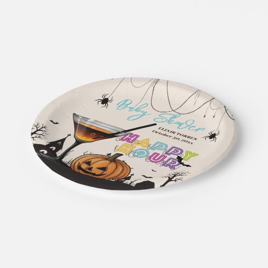 ハロウィーンハッピーアワーカボンプキンカクテルベビーシャワー ペーパープレート (アングル)
