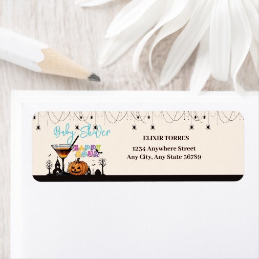 ハロウィーンハッピーアワーカボンプキンカクテルベビーシャワー ラベル (インサイチュ)