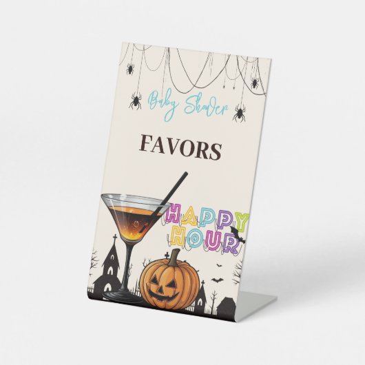 ハロウィーンハッピーアワーカボンプキンカクテルベビーシャワー 台座サイン (正面)