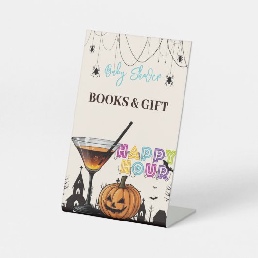 ハロウィーンハッピーアワーカボンプキンカクテルベビーシャワー 台座サイン (正面)