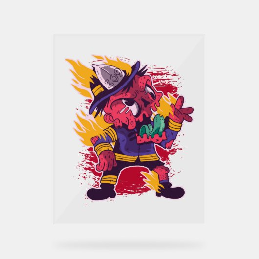 ハロウィーンハッピーハローウィン消防服 アクリルサイン (正面)