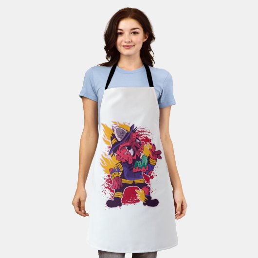 ハロウィーンハッピーハローウィン消防服 エプロン (着用した状態)