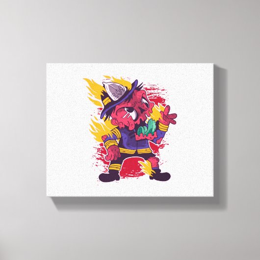 ハロウィーンハッピーハローウィン消防服 キャンバスプリント (正面)