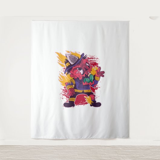 ハロウィーンハッピーハローウィン消防服 タペストリー (正面)