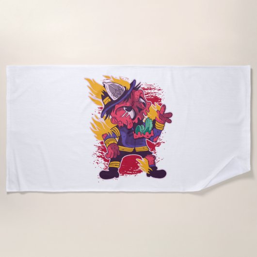 ハロウィーンハッピーハローウィン消防服 ビーチタオル (正面)