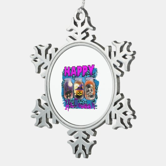 ハロウィーンハッピーハローウィン誕生日 スノーフレークピューターオーナメント (右)
