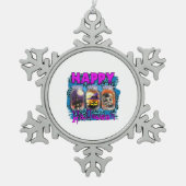 ハロウィーンハッピーハローウィン誕生日 スノーフレークピューターオーナメント (正面)