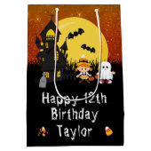 ハロウィーンハッピーバースデーウィッチ幽霊オレンジ ミディアムペーパーバッグ (裏面)