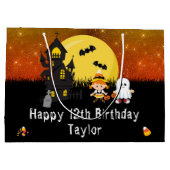 ハロウィーンハッピーバースデーウィッチ幽霊ダークオレンジ ラージペーパーバッグ (裏面)