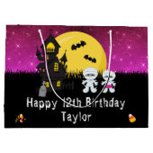 ハロウィーンハッピーバースデーミムミダークピンク ラージペーパーバッグ (裏面)