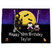 ハロウィーンハッピーバースデーヴァンパイアーズダークパープル ラージペーパーバッグ (正面)