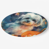 ハロウィーンハバニーズとカボチャ怖い ペーパープレート (アングル)