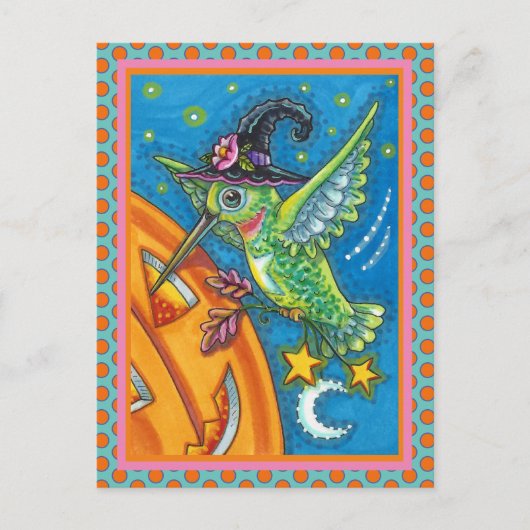 ハロウィーンハミングバード&ハロウィーンのカボチャのちょうちんウィムシーホリ シーズンポストカード (正面)