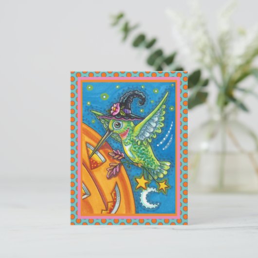 ハロウィーンハミングバード&ハロウィーンのカボチャのちょうちんウィムシー シーズンポストカード (スタンド正面)