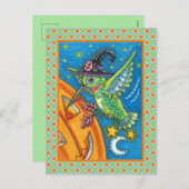 ハロウィーンハミングバード&ハロウィーンのカボチャのちょうちんウィムシー シーズンポストカード (正面/裏面)