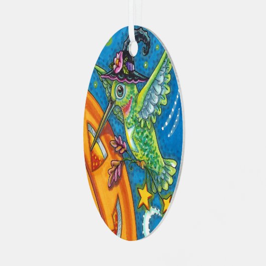 ハロウィーンハミングバード&ハロウィーンのカボチャのちょうちんウィムシー メタルオーナメント (正面左)